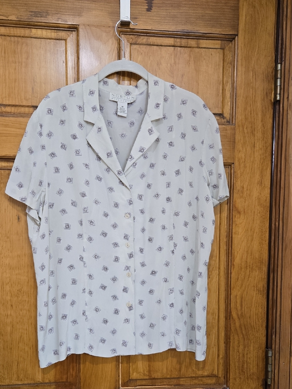 Norton McNaughton Light Green Short-Sleeve Button-Down  Geometric Print